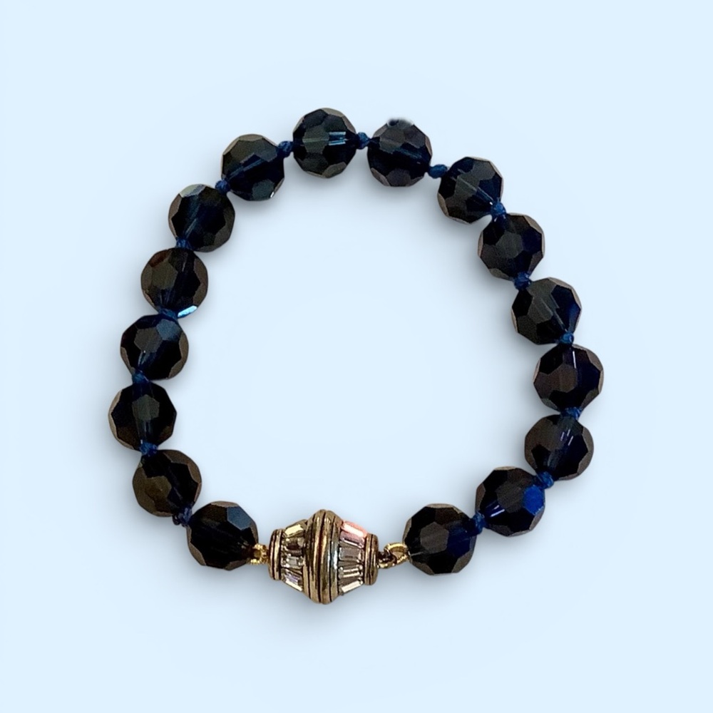 Heidi Daus  Navy Blue & Gold Beaded Bracelet with Silver Crystal Accents. NWOT - Picture 4 of 6